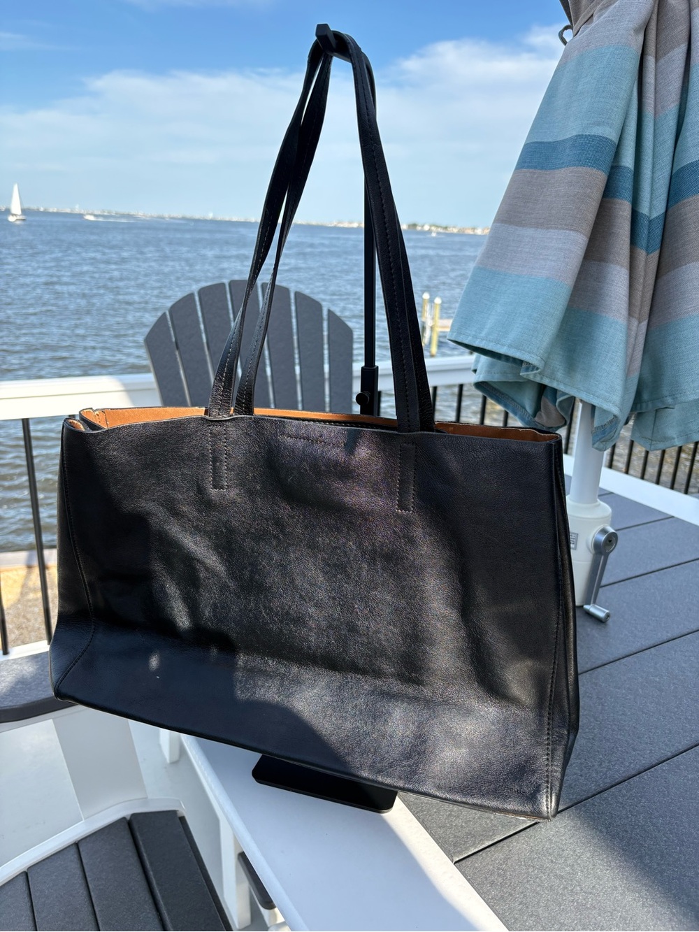 Banana Republic Black Leather Tote Bag with Tan Interior